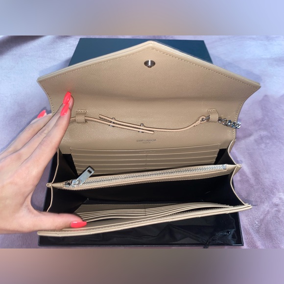 WORN 2x YSL Cassandre Matelassé Chain Wallet In Grain De Poudre Embossed Leather - Picture 10 of 15